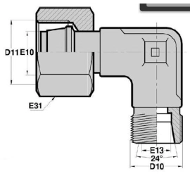 MTL - FPUL F  Adapteur Coudé 90deg Mâle/FEM. tournant série DIN LÉ