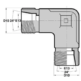 MTS - MTS F  Adapteur Coudé 90deg Mâle/Mâle série DIN LOURDE Filet