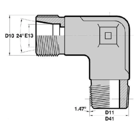 MTG - MGCO F  Adapteur Coudé 90deg Mâle pour tube GAZ Filetage MÉTR