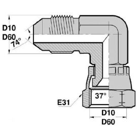 MJ - FJ F  Adapteur Coudé 90deg Mâle/FEM. tournant JIC