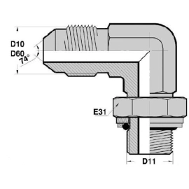 MJ - MGCYOR F  Adapteur Coudé 90deg Mâle JIC x Mâle Gaz Cylindrique