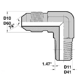 MJ - MGCO F  Adapteur Coudé 90deg Mâle JIC x Mâle Gaz Conique