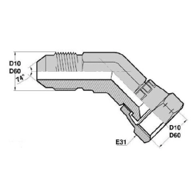 MJ - FJ C  Adapteur Coudé 45deg Mâle/FEM. tournant JIC