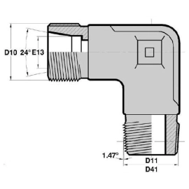 MTL - MGCO F  ADPATEUR Coudé 90deg Mâle série DIN LÉGÈRE Filetage