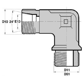 MTL - M DIN F  ADPATEUR Coudé 90deg Mâle série DIN LÉGÈRE Filetag