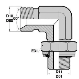 MBSP - MGCYOR F  Adapteur Coudé 90deg Mâle BSP x Mâle Gaz Cylindriq