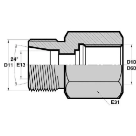 MTG - FGCY  Adapteur Droit Mâle pour tube GAZ MÉTRIQUE x Femelle FIX