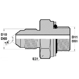 MJ - MGCYOR  Adapteur Droit Mâle JIC x Mâle Gaz Cylindrique + O RING