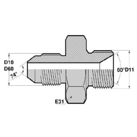 MJ - MDCT  Adapteur Droit Mâle JIC x Mâle Métrique DIN + portée de