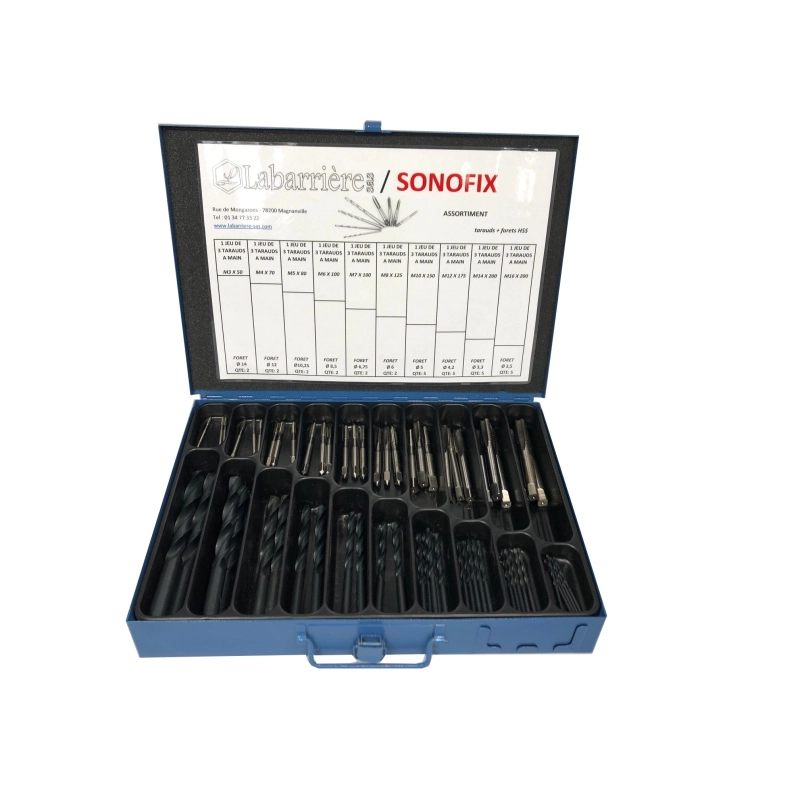 Coffret SONOFIX Forets HSS Métaux + Tarauds M3-M16