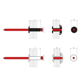 Rivet standard NOIR ou BLANC tête plate ALU/ACIER